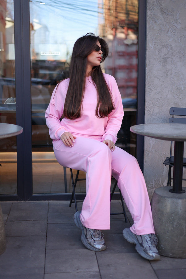 Pink Sweatshirt & Palazzo Set
