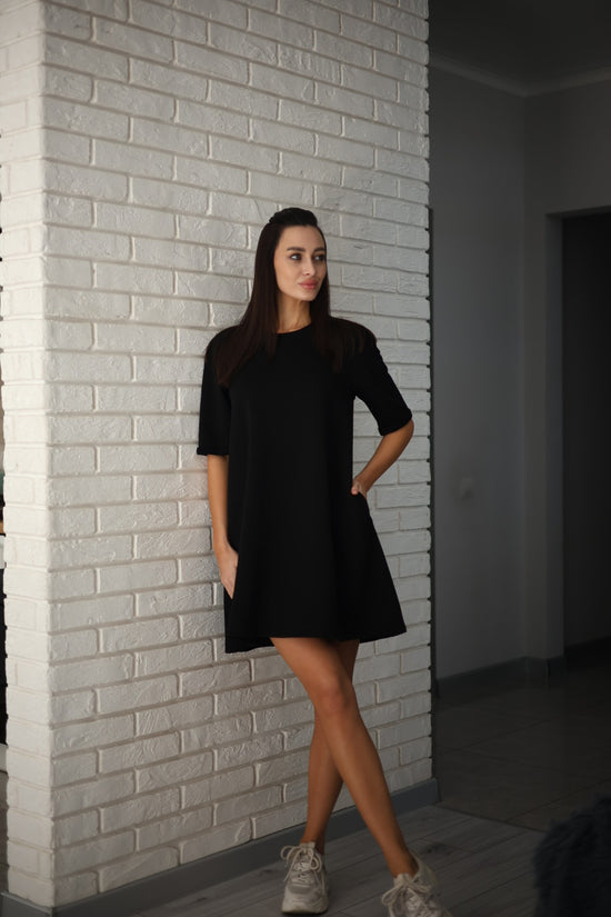 Black Cotton T-Shirt Dress