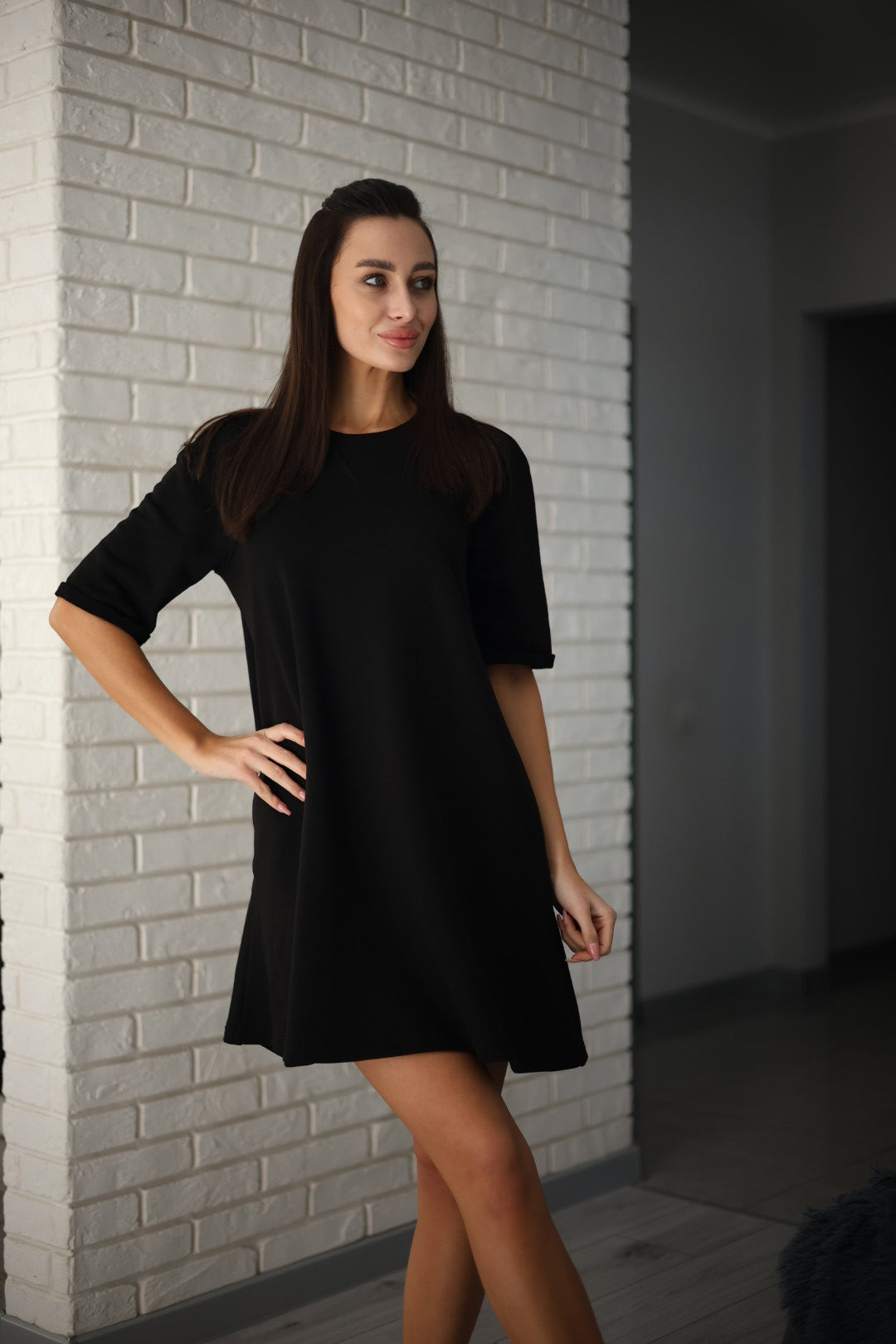Black Cotton T-Shirt Dress