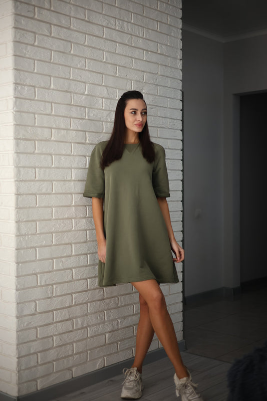 Olive Cotton T-Shirt Dress