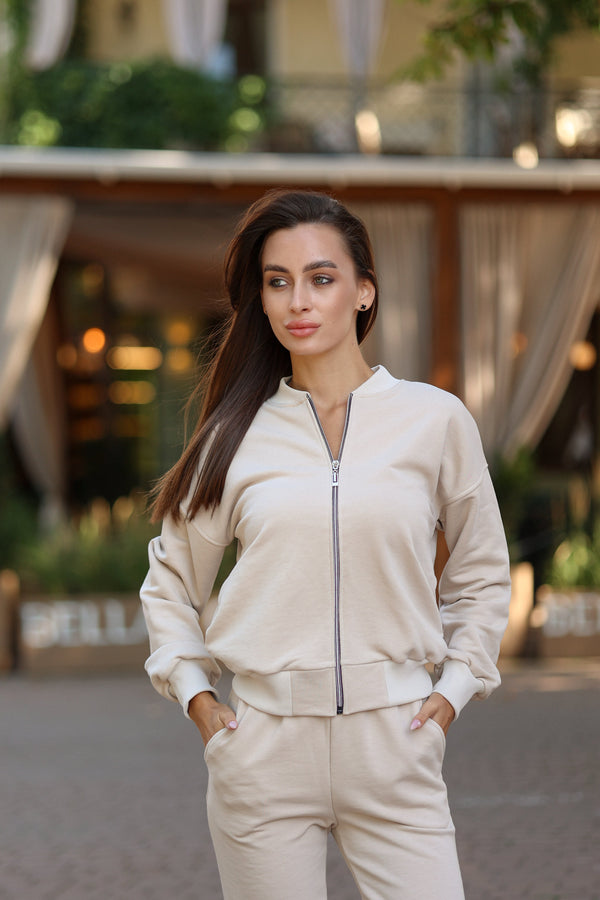 Beige Bomber & Jogger Set