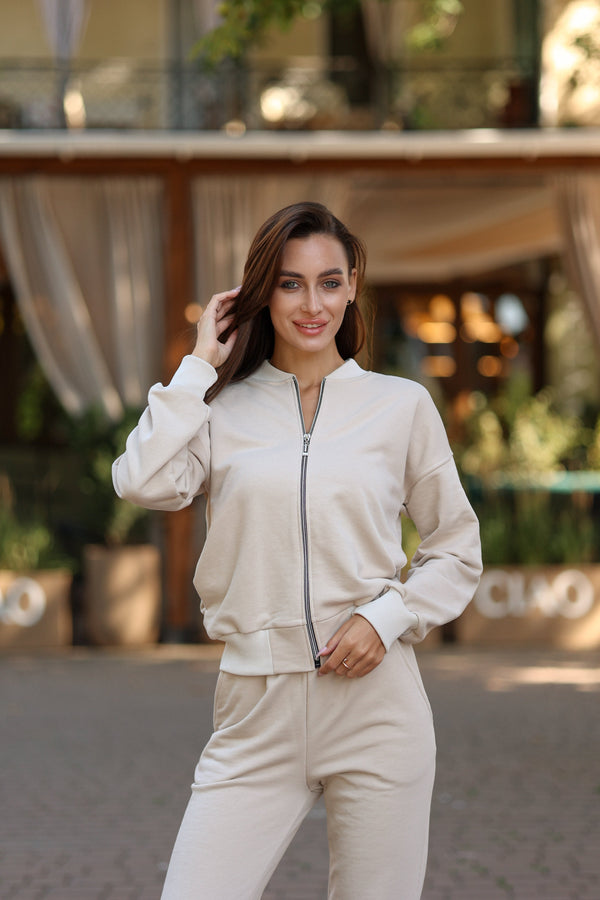 Beige Bomber & Jogger Set