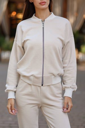 Beige Bomber & Jogger Set