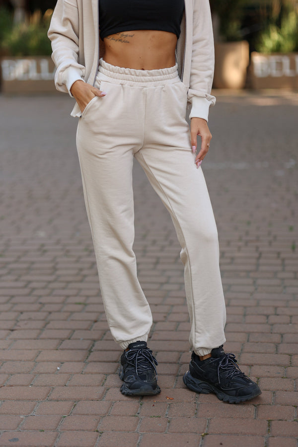 Beige Bomber & Jogger Set