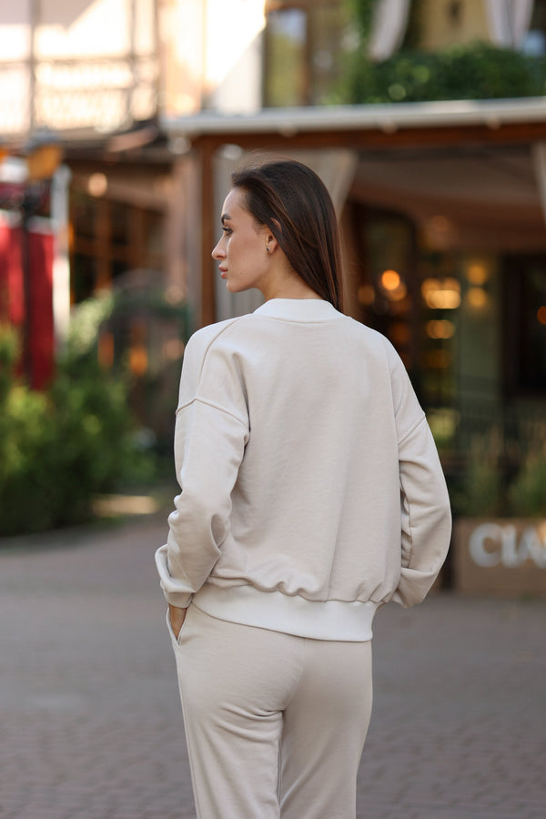 Beige Bomber & Jogger Set