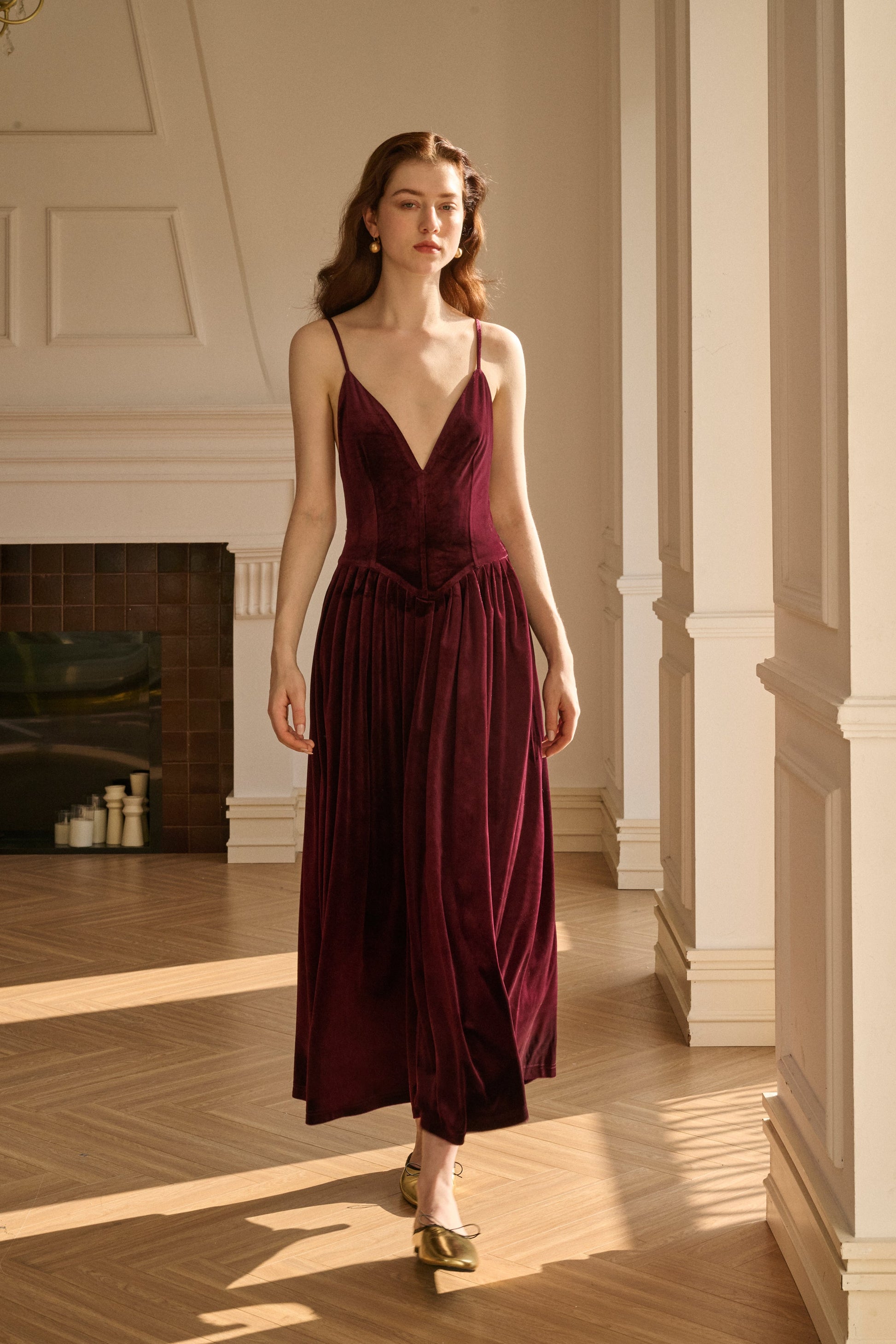 Velvet open back maxi dress