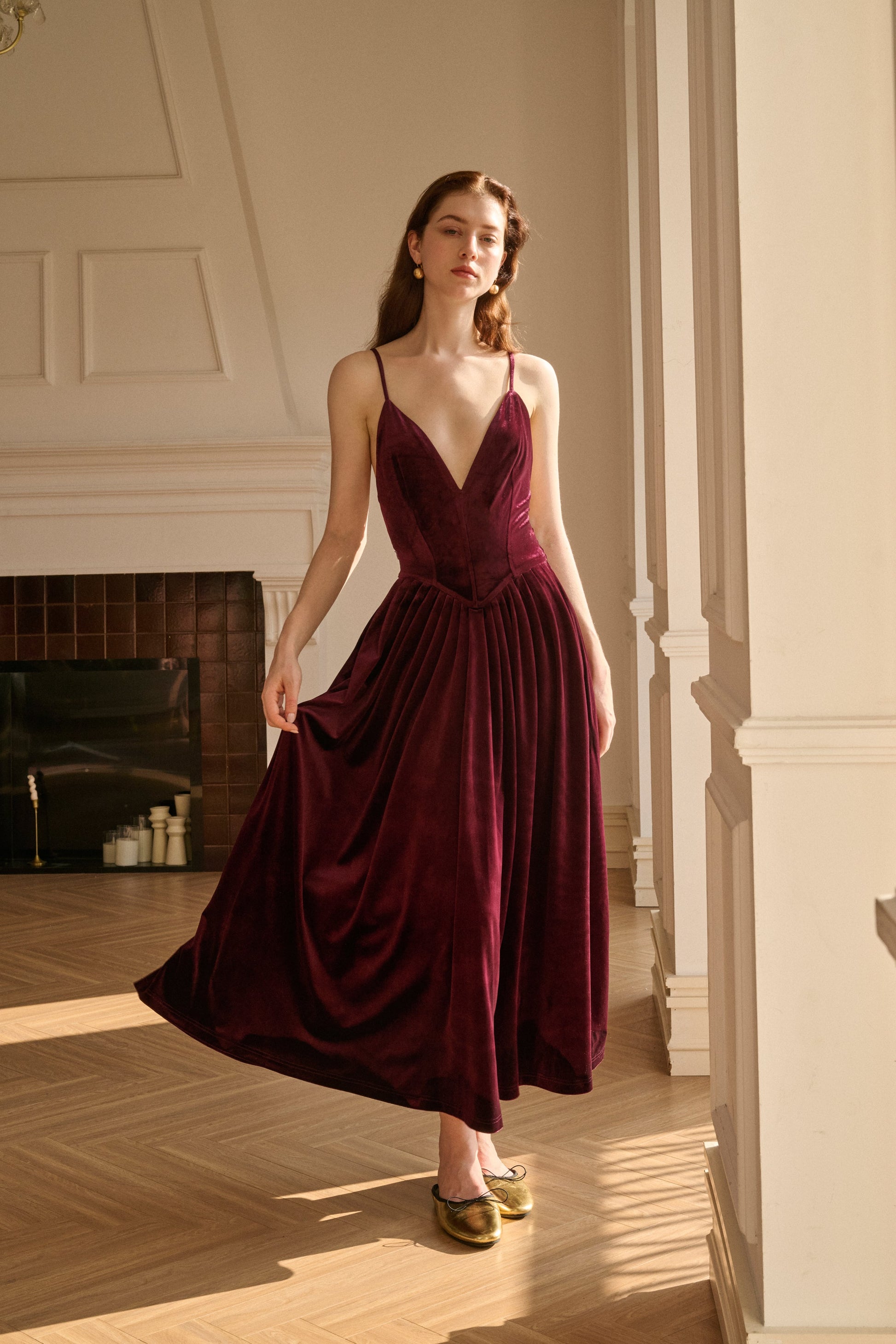 Velvet open back maxi dress