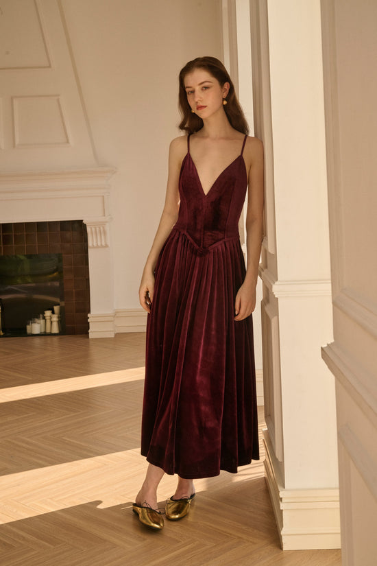 Velvet open back maxi dress