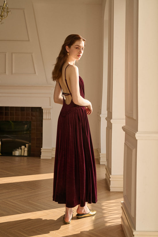 Velvet open back maxi dress