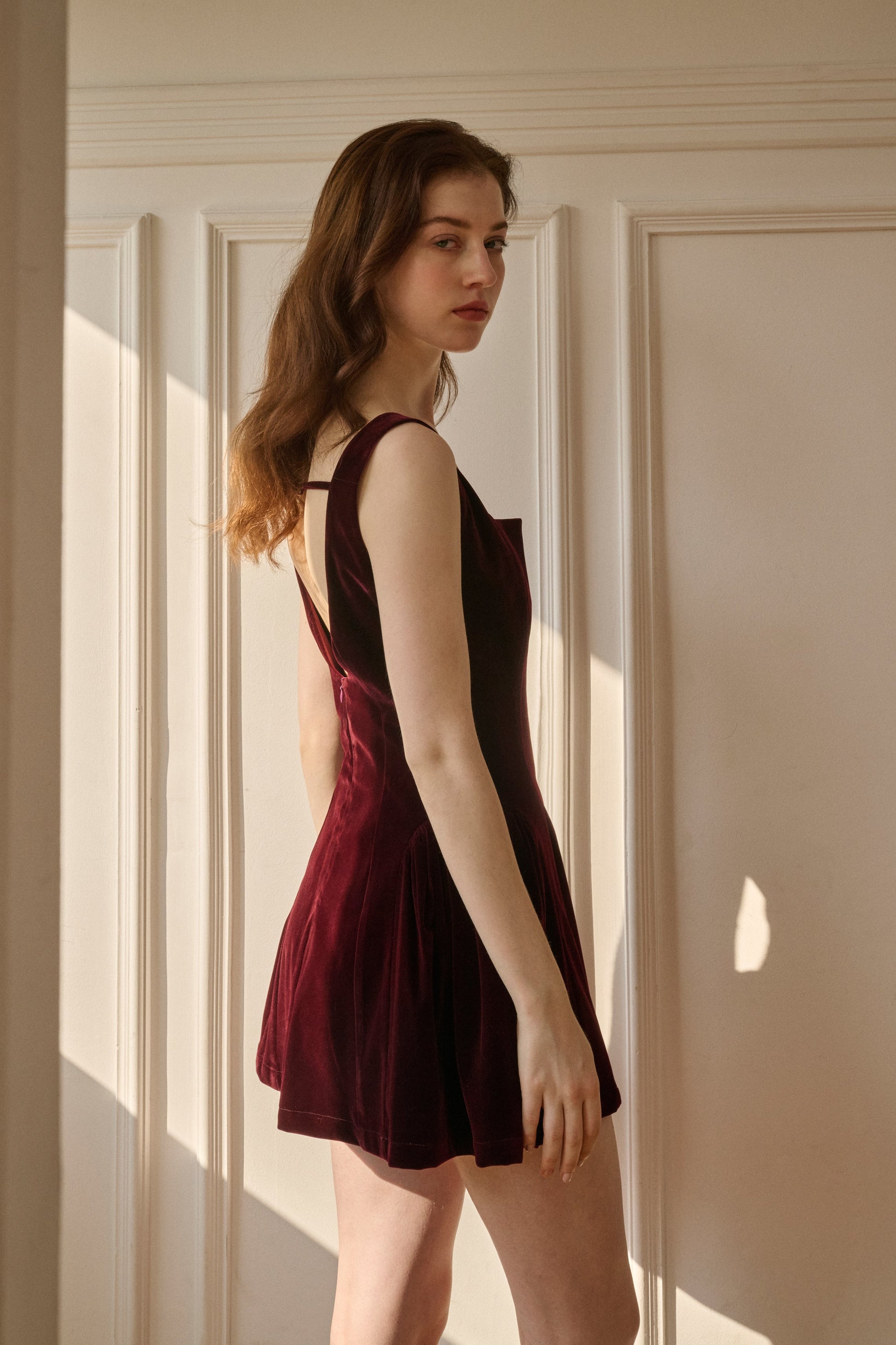 Velvet square neck mini dress