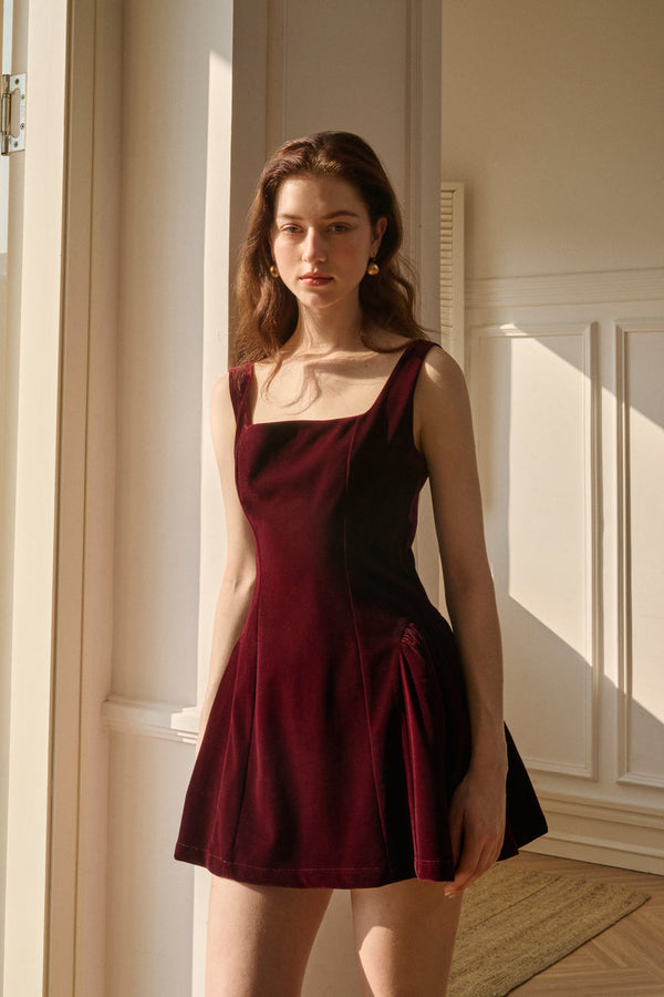 Velvet square neck mini dress