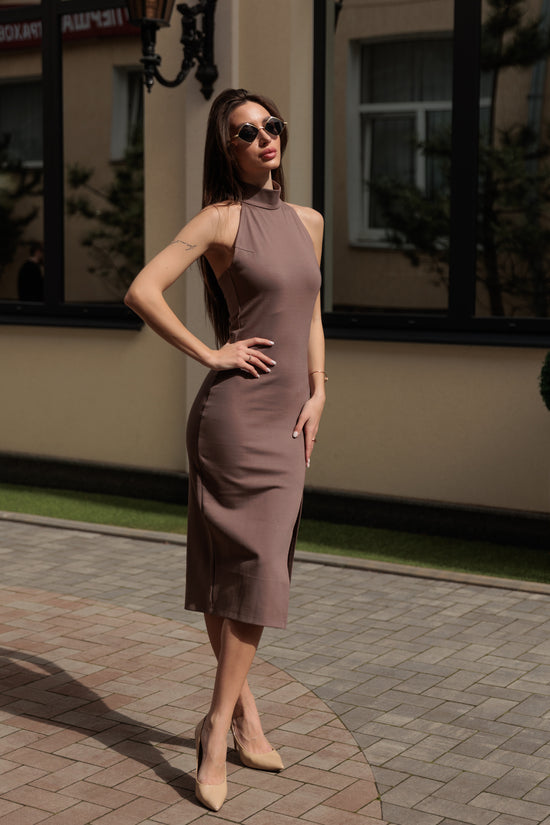 VIVIEN Midi Dress with Slit – Mocha
