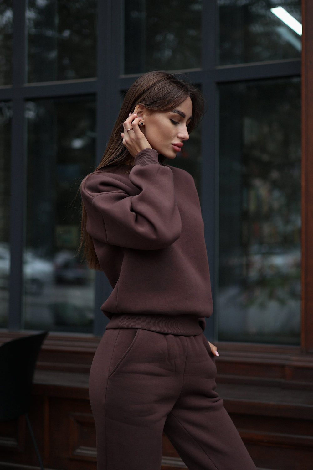 Chocolate-Toned Sweatshirt & Jogger Set